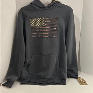Mossy Oak Youth size 14, Green Hoodie with Flag Design NWT